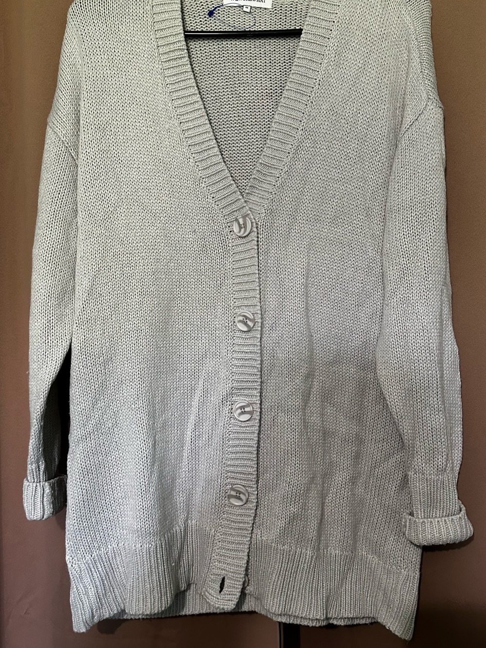 WeWoreWhat Light Gray V-Neck Button Cardigan